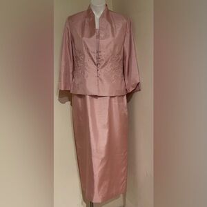 COLDWATER CREEK Pale Pink MaxiDress Jacket Set.Floral Sequence Embroidery Sz 12P